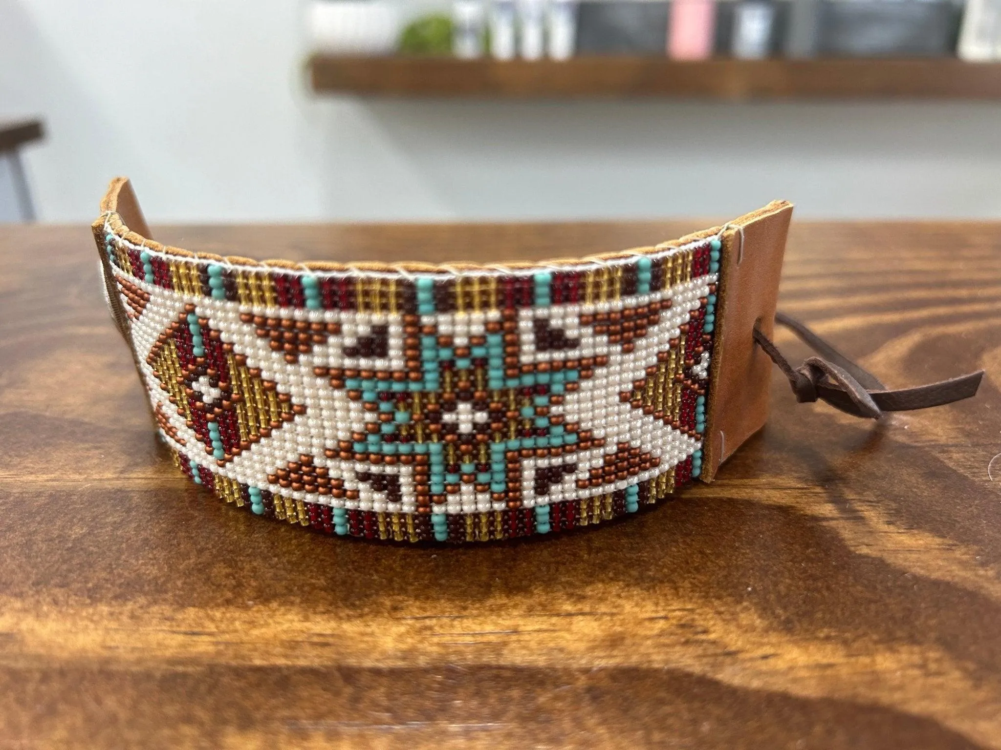 Brown & Turquoise Native Quilt Beaded Bracelet