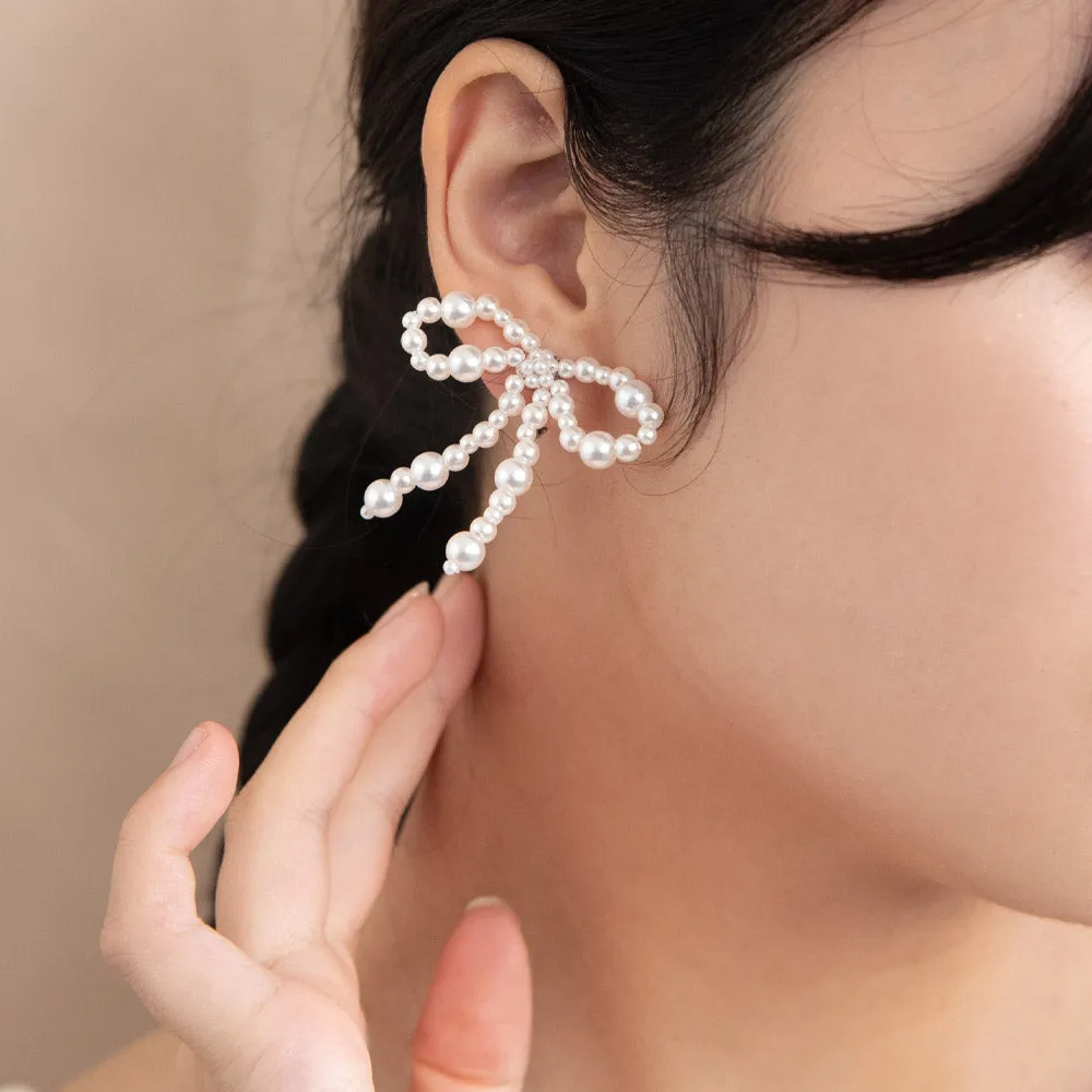 Bubble Pearl Bow Clip On Earrings