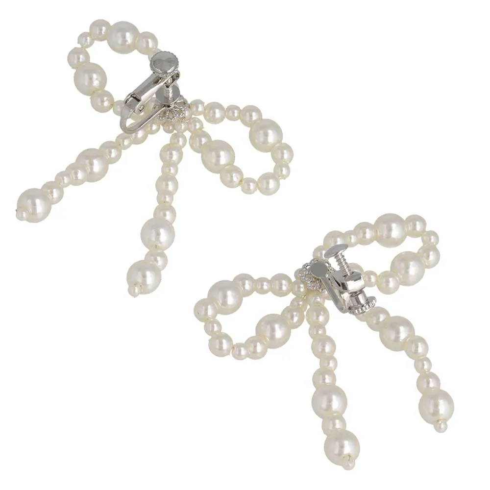 Bubble Pearl Bow Clip On Earrings
