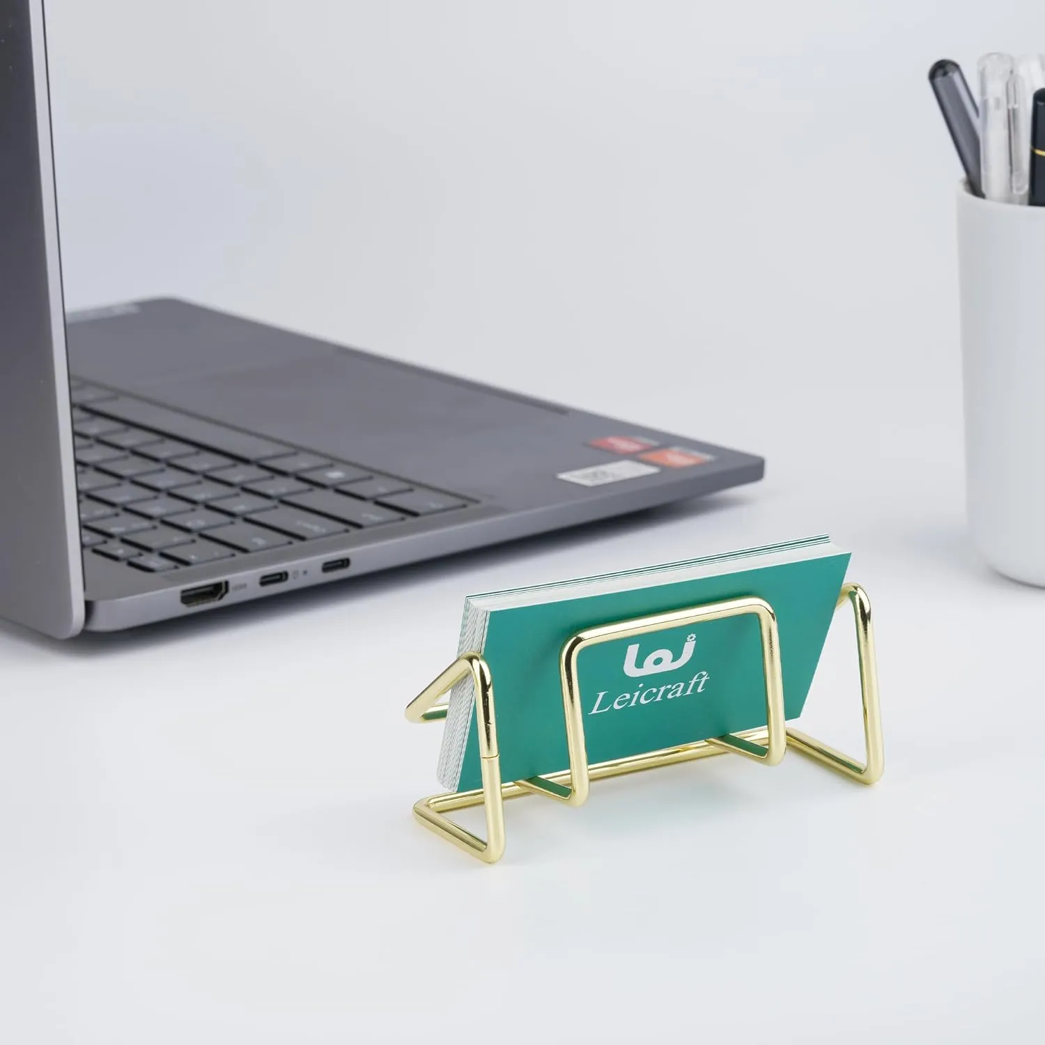 Business Card Holder for Desk, Cute Metal Card Organizers and Office Desk Accessories for Men and Women (Golden)