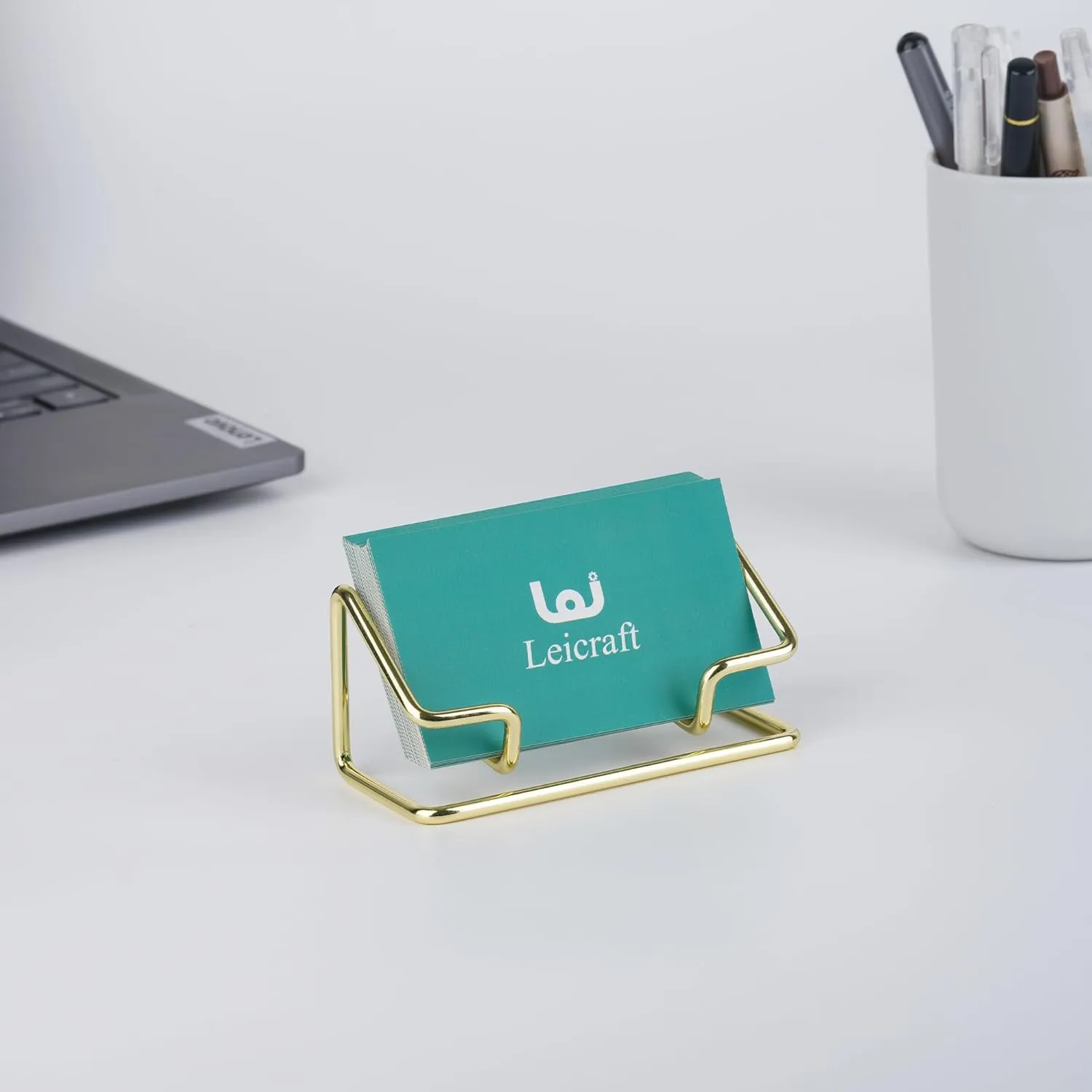 Business Card Holder for Desk, Cute Metal Card Organizers and Office Desk Accessories for Men and Women (Golden)