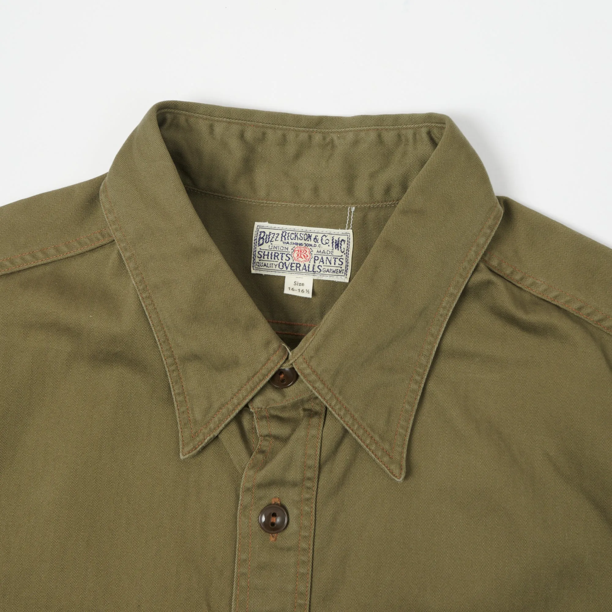 Buzz Rickson's BR38401 S/S Herringbone Work Shirt - Olive
