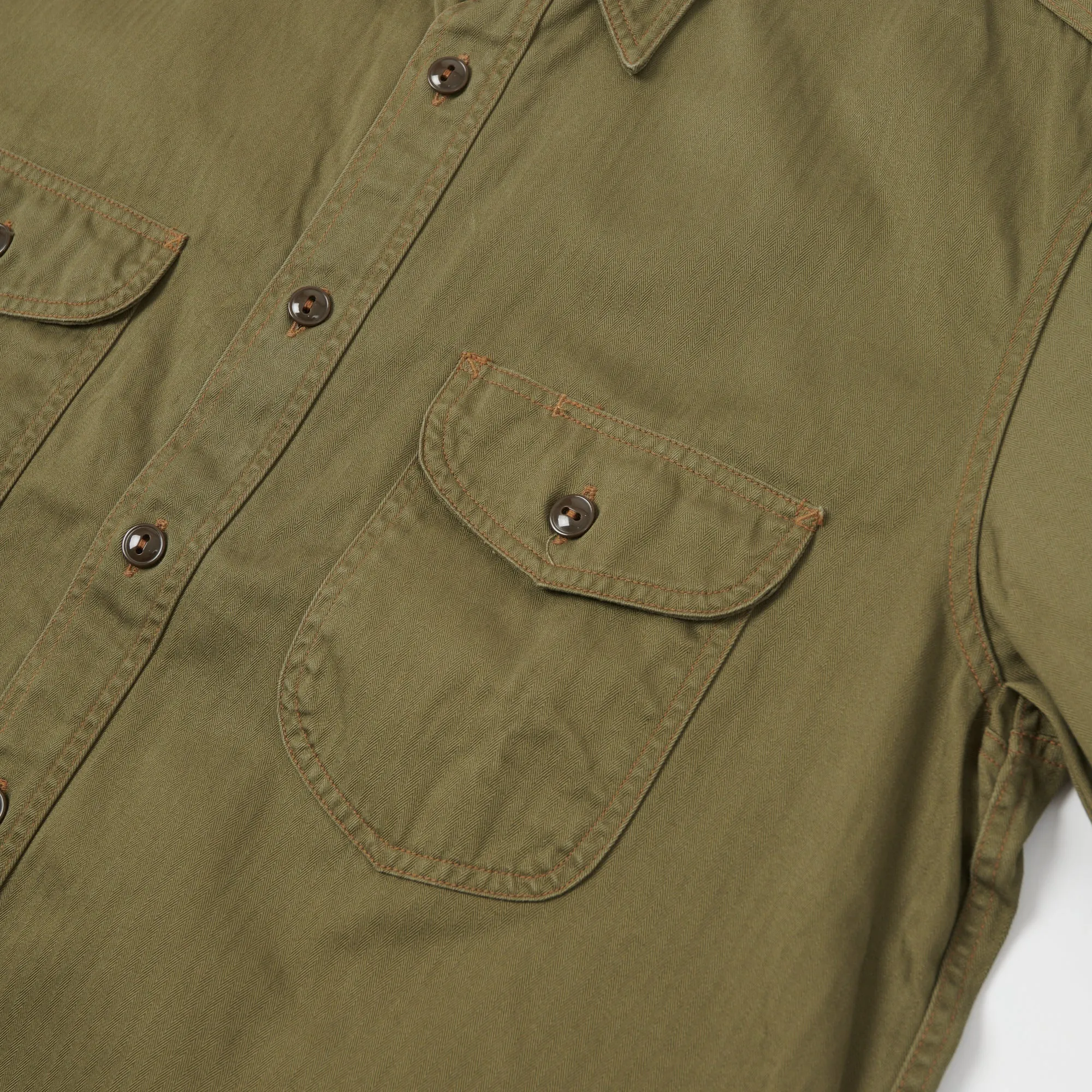Buzz Rickson's BR38401 S/S Herringbone Work Shirt - Olive