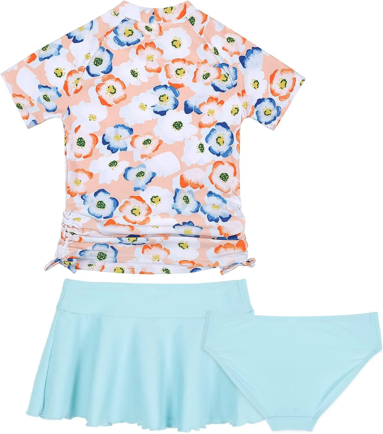 Cadocado Girls Rash Guard Swimwear 3 Pieces Bathing Suit UPF 50  Floral Swim Set Short Sleeve Swimsuit with Skirt