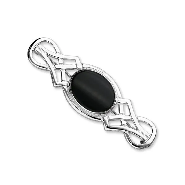 Elegant Celtic Silver Brooch with Onyx - Model SB33