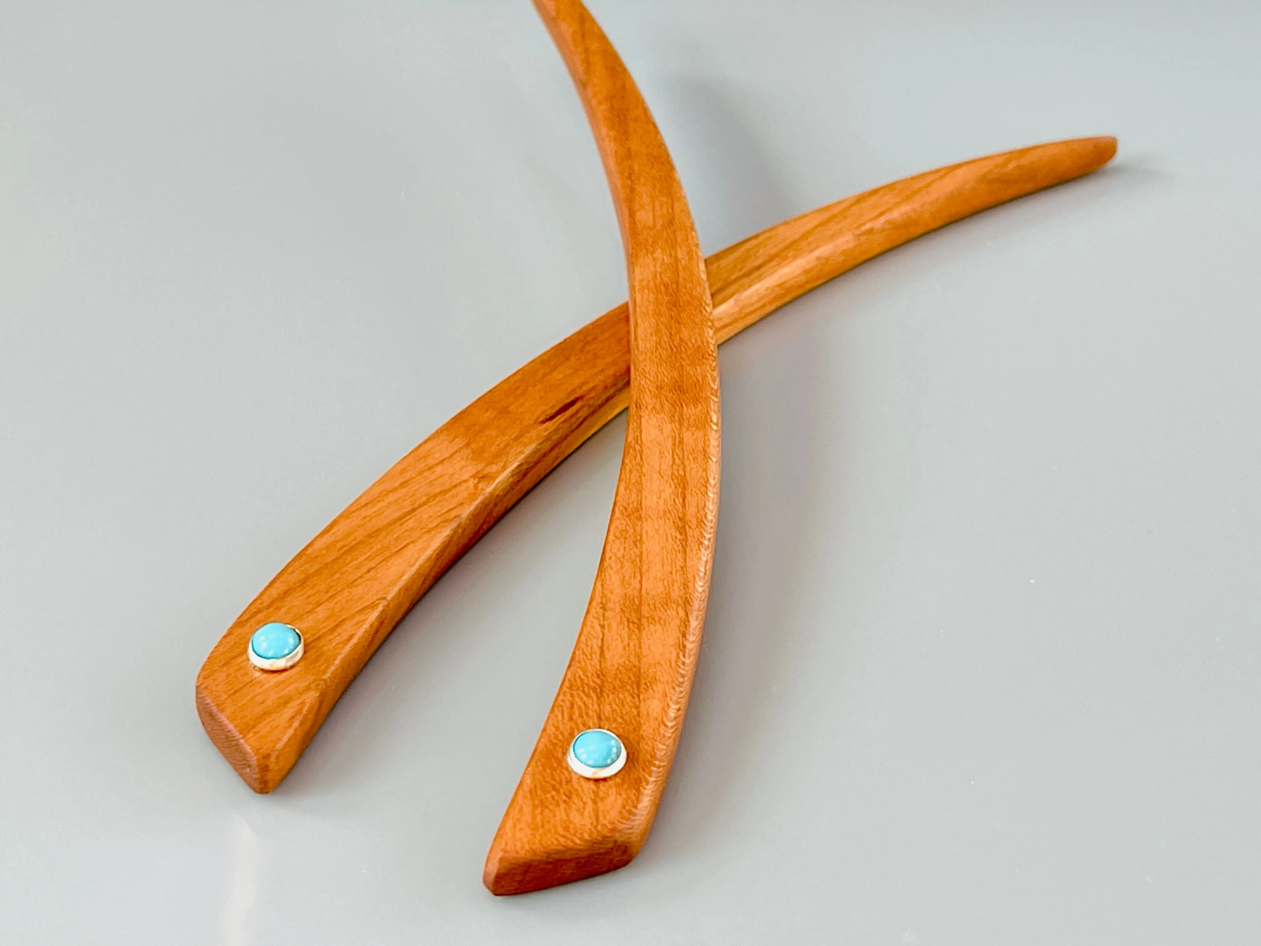 Cherry and Turquoise gemstone wood hair sticks, wooden hair sticks