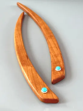 Cherry and Turquoise gemstone wood hair sticks, wooden hair sticks