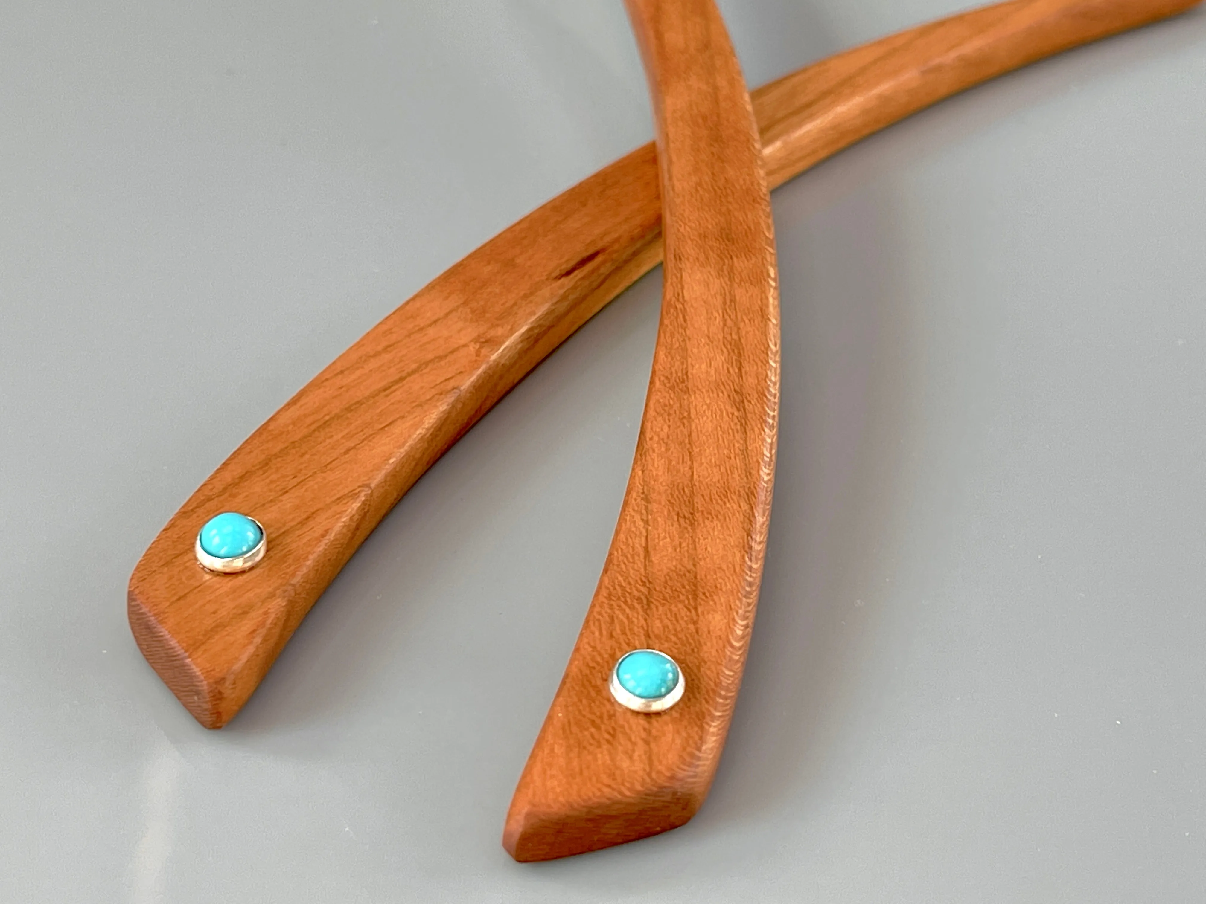 Cherry and Turquoise gemstone wood hair sticks, wooden hair sticks