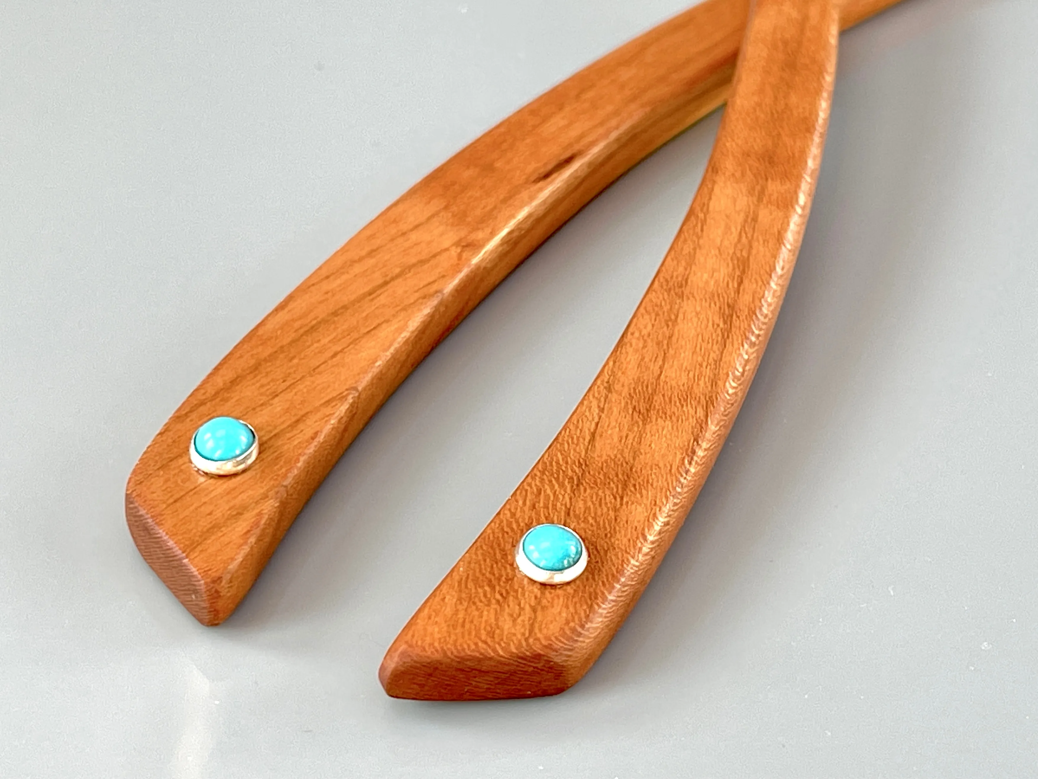 Cherry and Turquoise gemstone wood hair sticks, wooden hair sticks