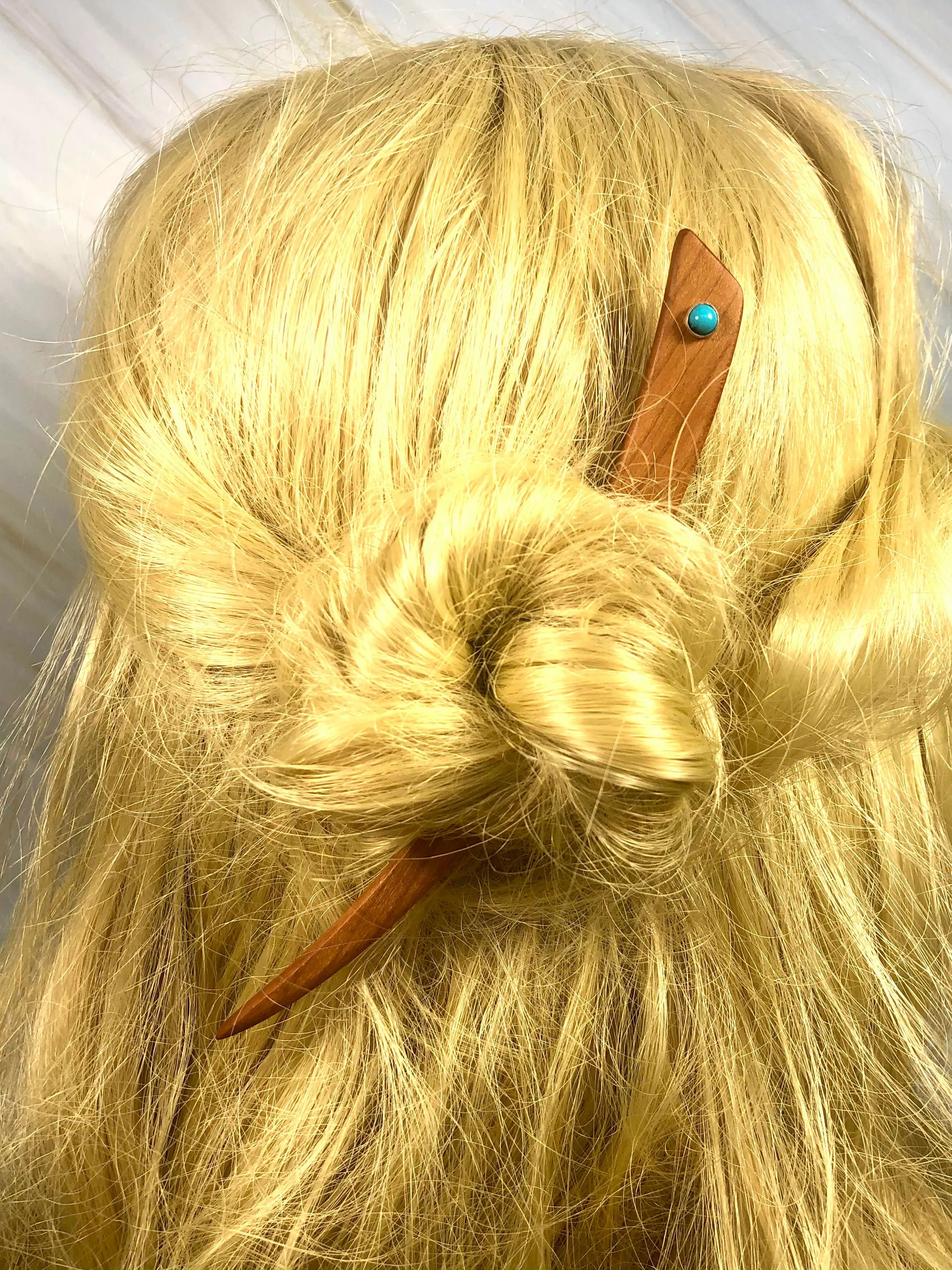 Cherry and Turquoise gemstone wood hair sticks, wooden hair sticks