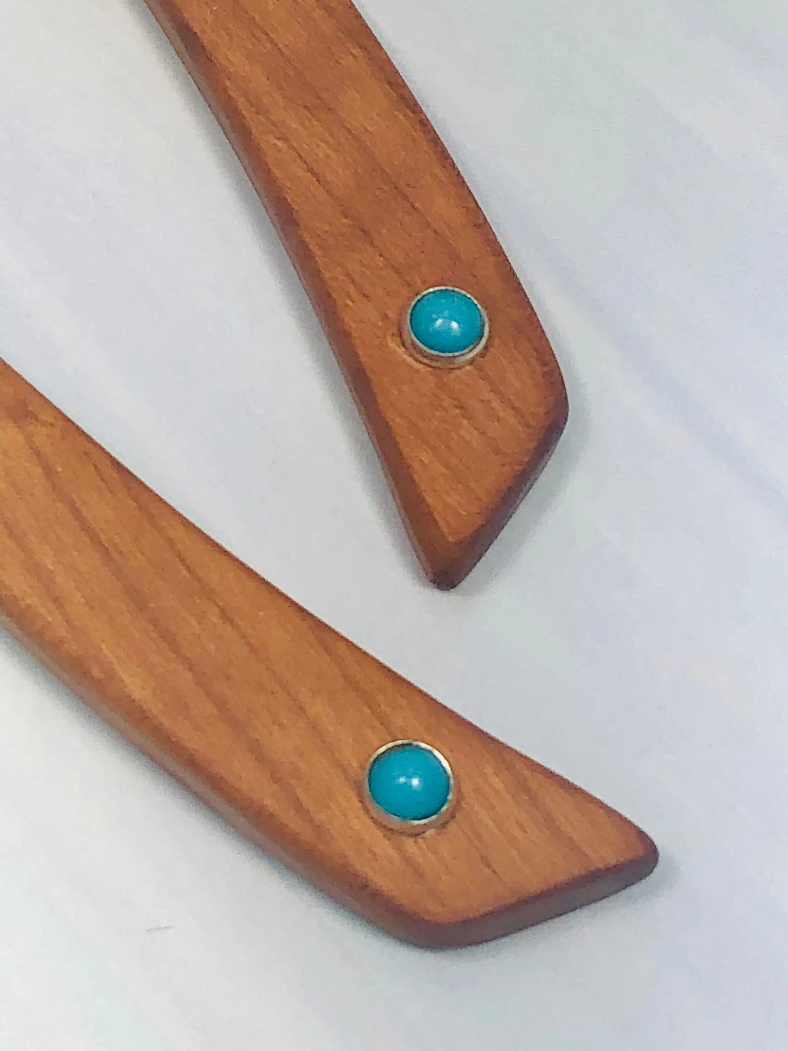 Cherry and Turquoise gemstone wood hair sticks, wooden hair sticks