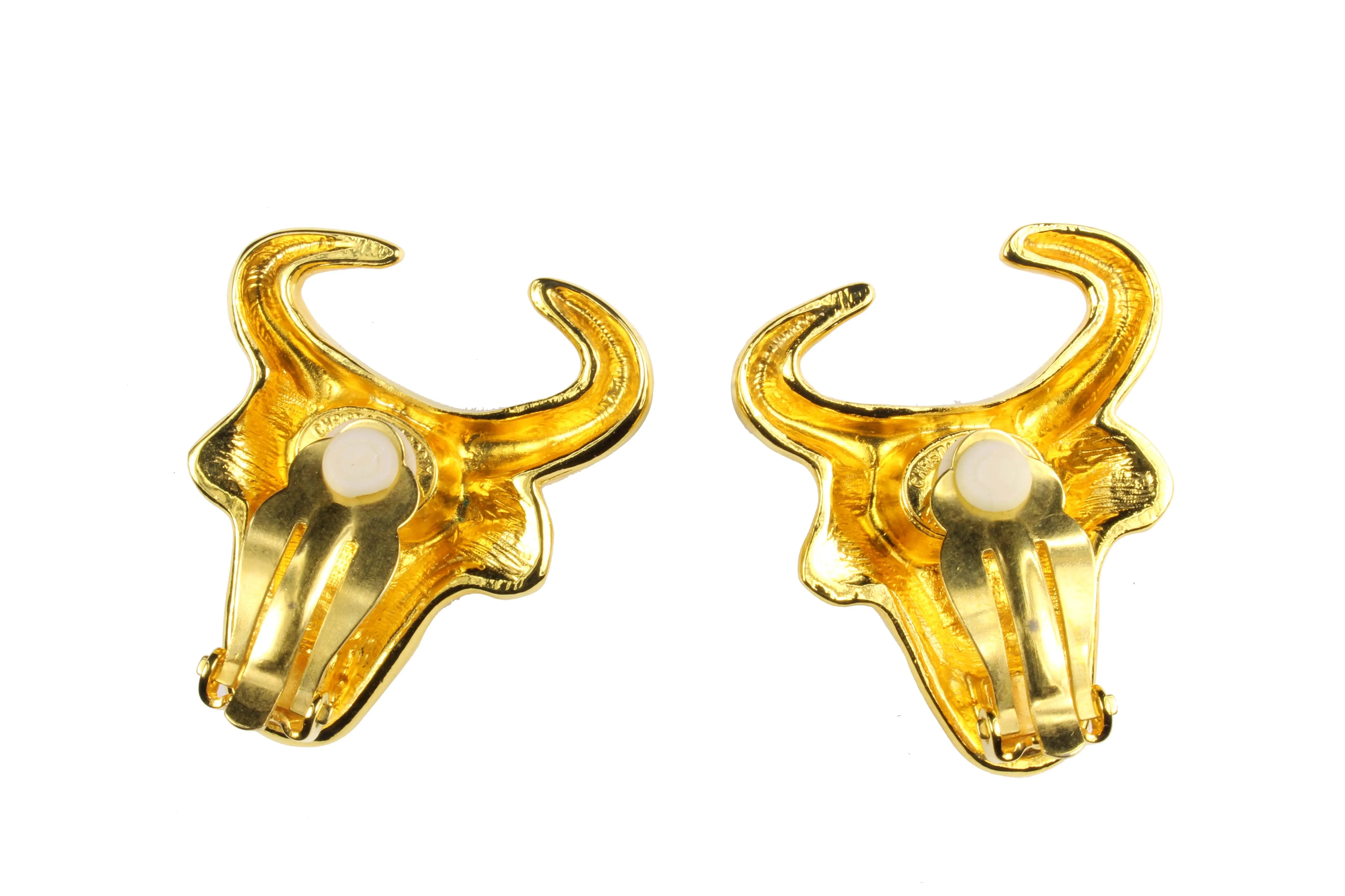 CHRISTIAN LACROIX gold bull head earrings