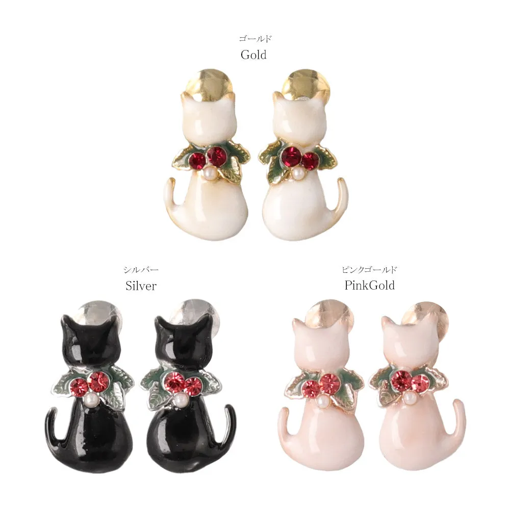 Christmas Cat Clip On Earrings