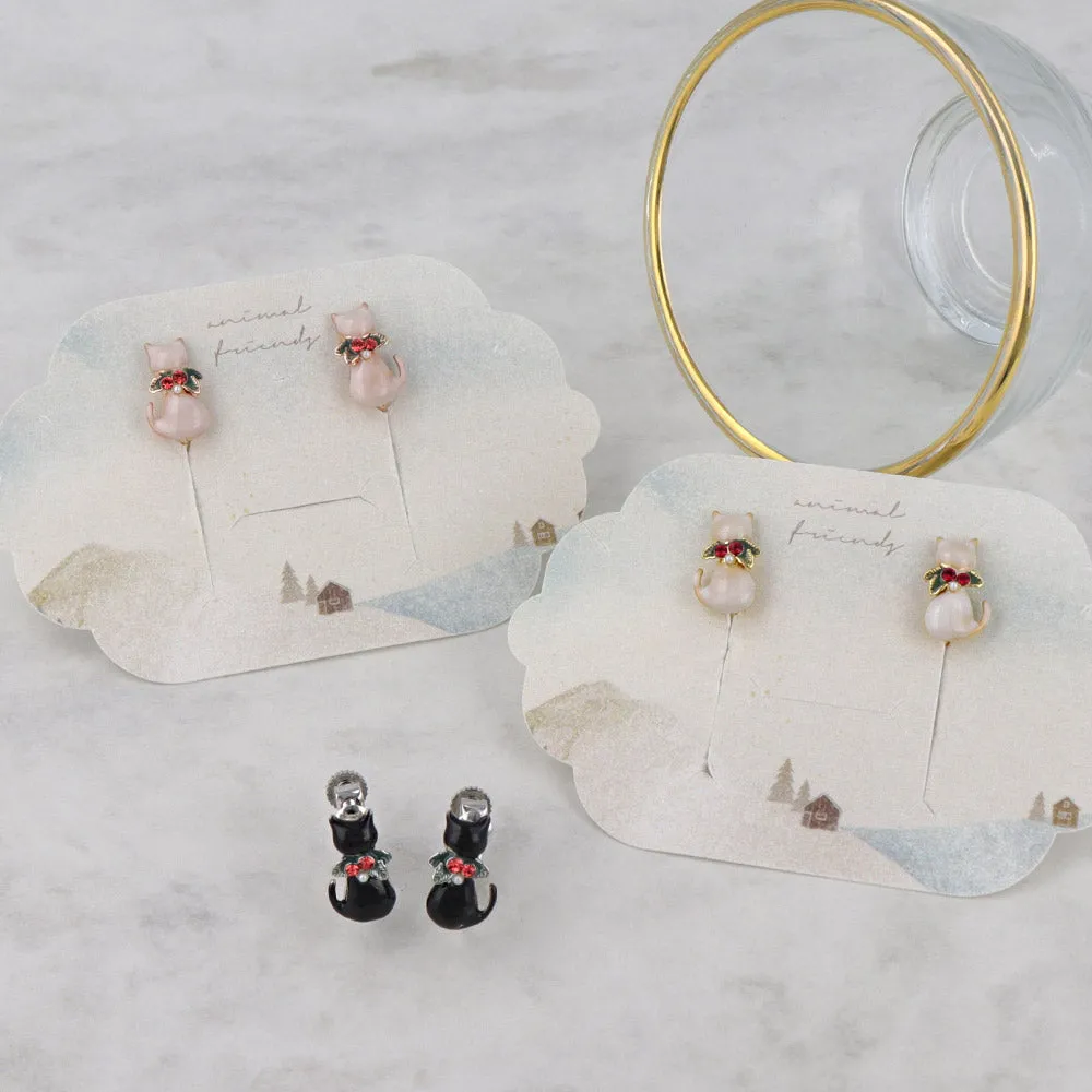 Christmas Cat Clip On Earrings