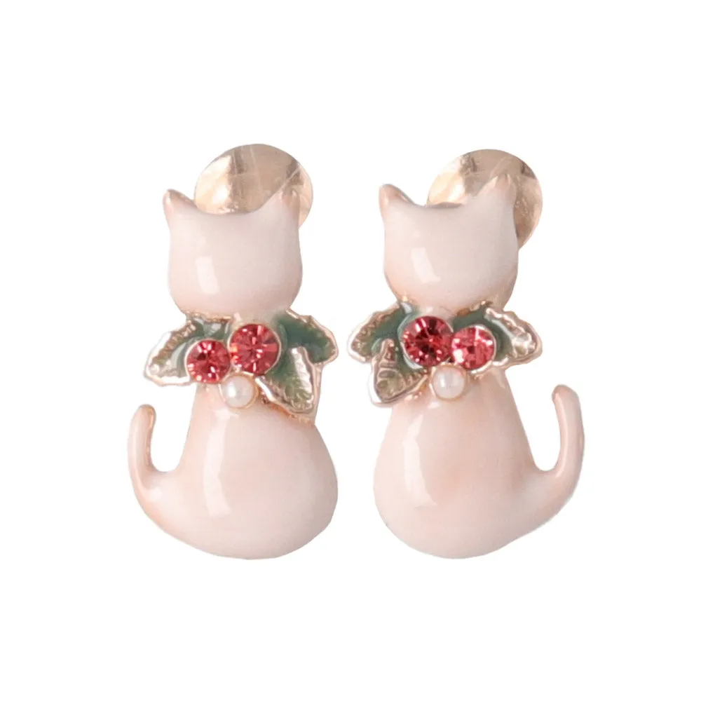 Christmas Cat Clip On Earrings