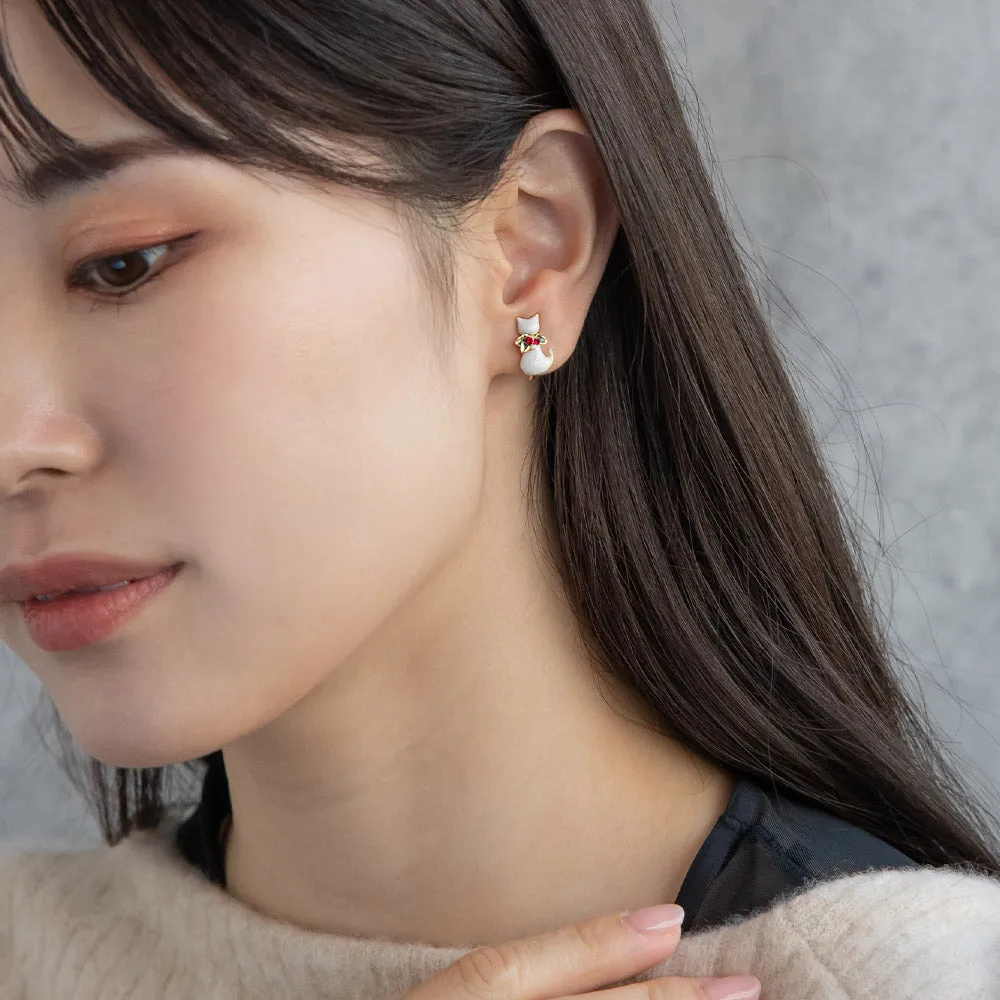 Christmas Cat Clip On Earrings