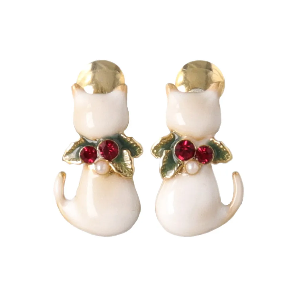 Christmas Cat Clip On Earrings