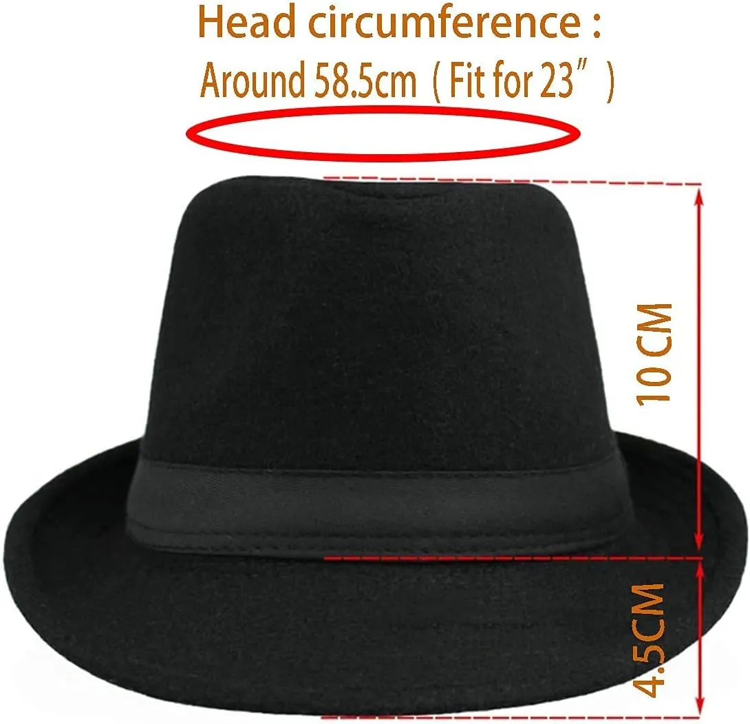 Classic Manhattan Fedora Hat Felt Trilby Short Brim Bowler Hat for Mens Womens 23"