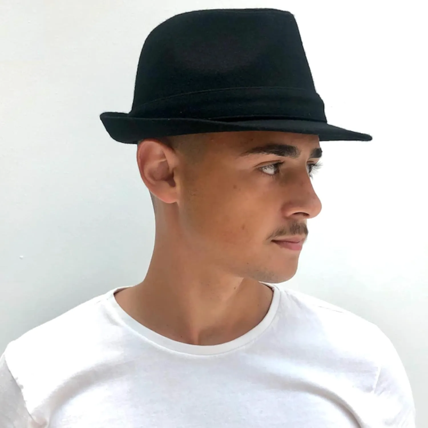 Classic Manhattan Fedora Hat Felt Trilby Short Brim Bowler Hat for Mens Womens 23"