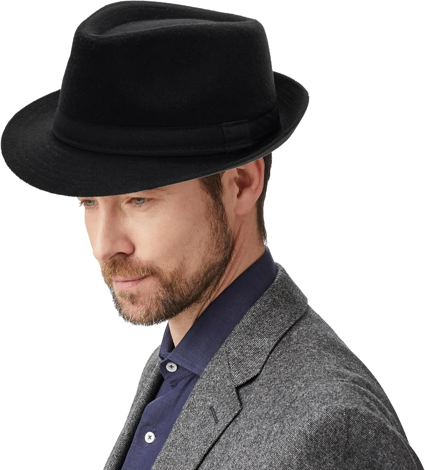 Classic Manhattan Fedora Hat Felt Trilby Short Brim Bowler Hat for Mens Womens 23"