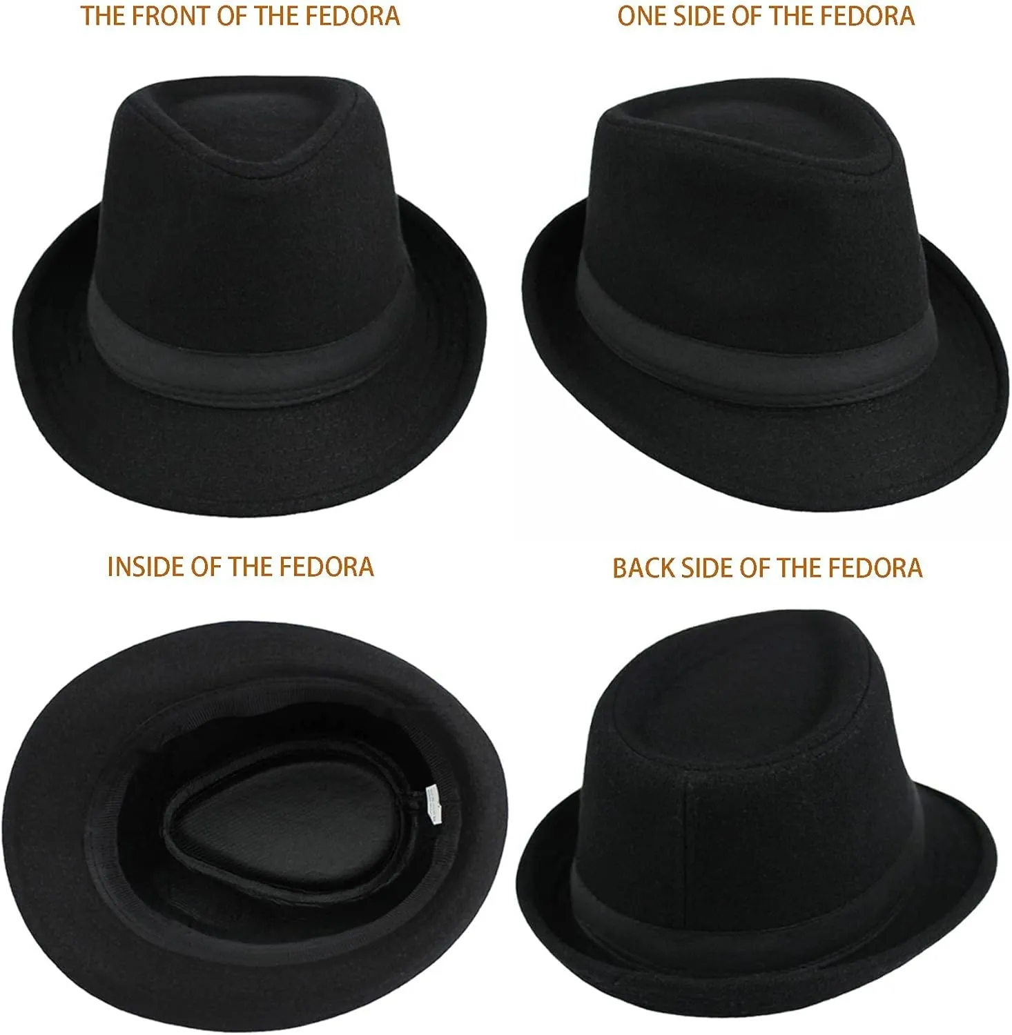 Classic Manhattan Fedora Hat Felt Trilby Short Brim Bowler Hat for Mens Womens 23"