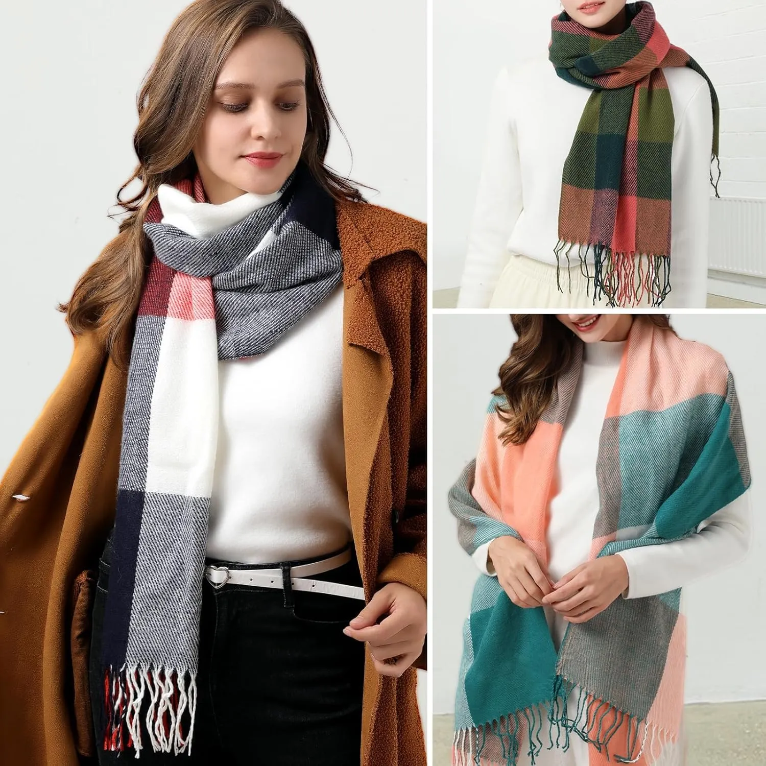 Clothirily Womens Winter Scarf, Fashion Cashmere Feel Plaid Scarfs for Women, Pashmina Shawls and Wraps, Long Blanket Scarf