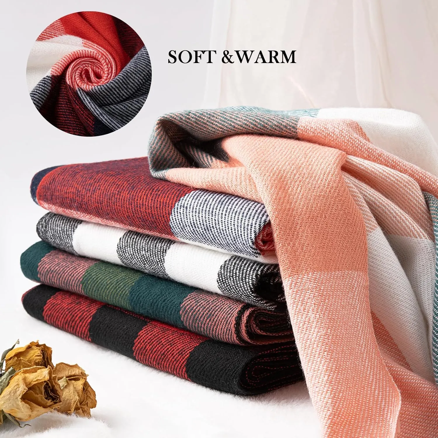 Clothirily Womens Winter Scarf, Fashion Cashmere Feel Plaid Scarfs for Women, Pashmina Shawls and Wraps, Long Blanket Scarf