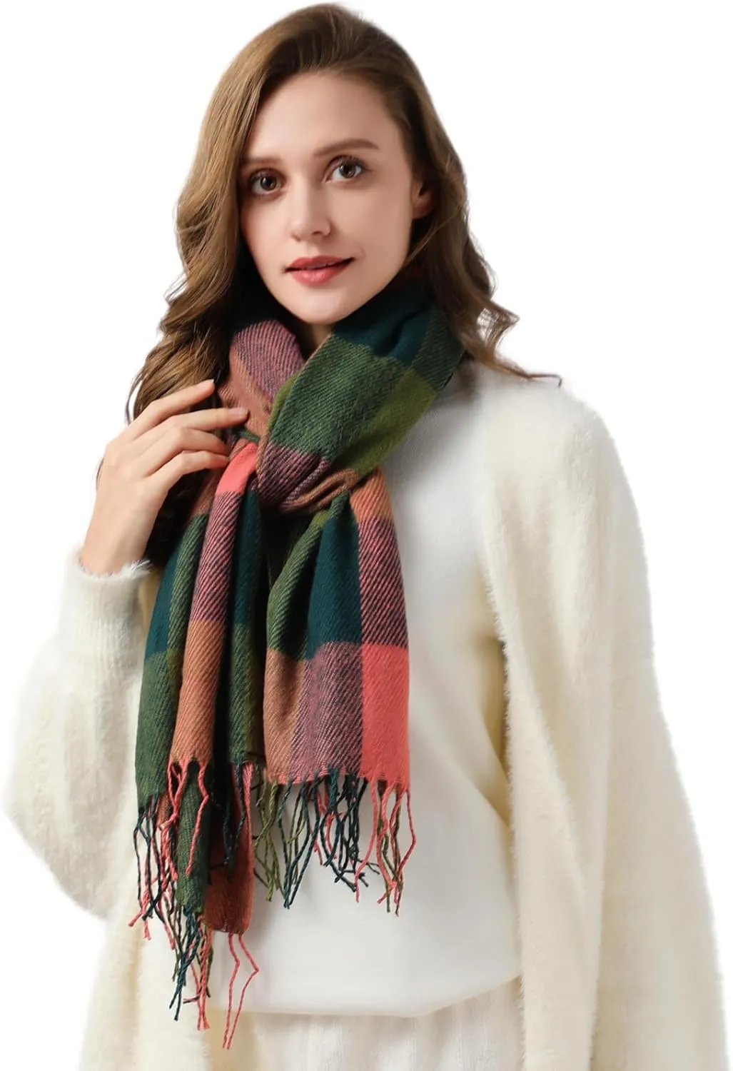 Clothirily Womens Winter Scarf, Fashion Cashmere Feel Plaid Scarfs for Women, Pashmina Shawls and Wraps, Long Blanket Scarf