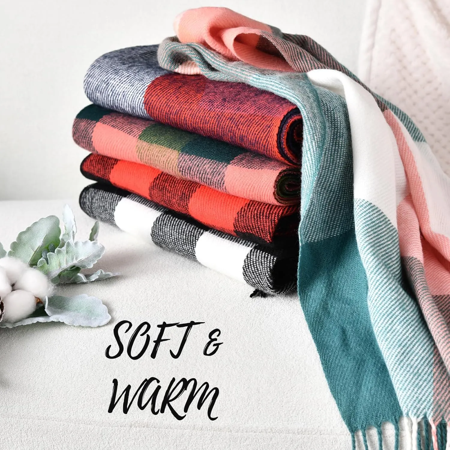 Clothirily Womens Winter Scarf, Fashion Cashmere Feel Plaid Scarfs for Women, Pashmina Shawls and Wraps, Long Blanket Scarf