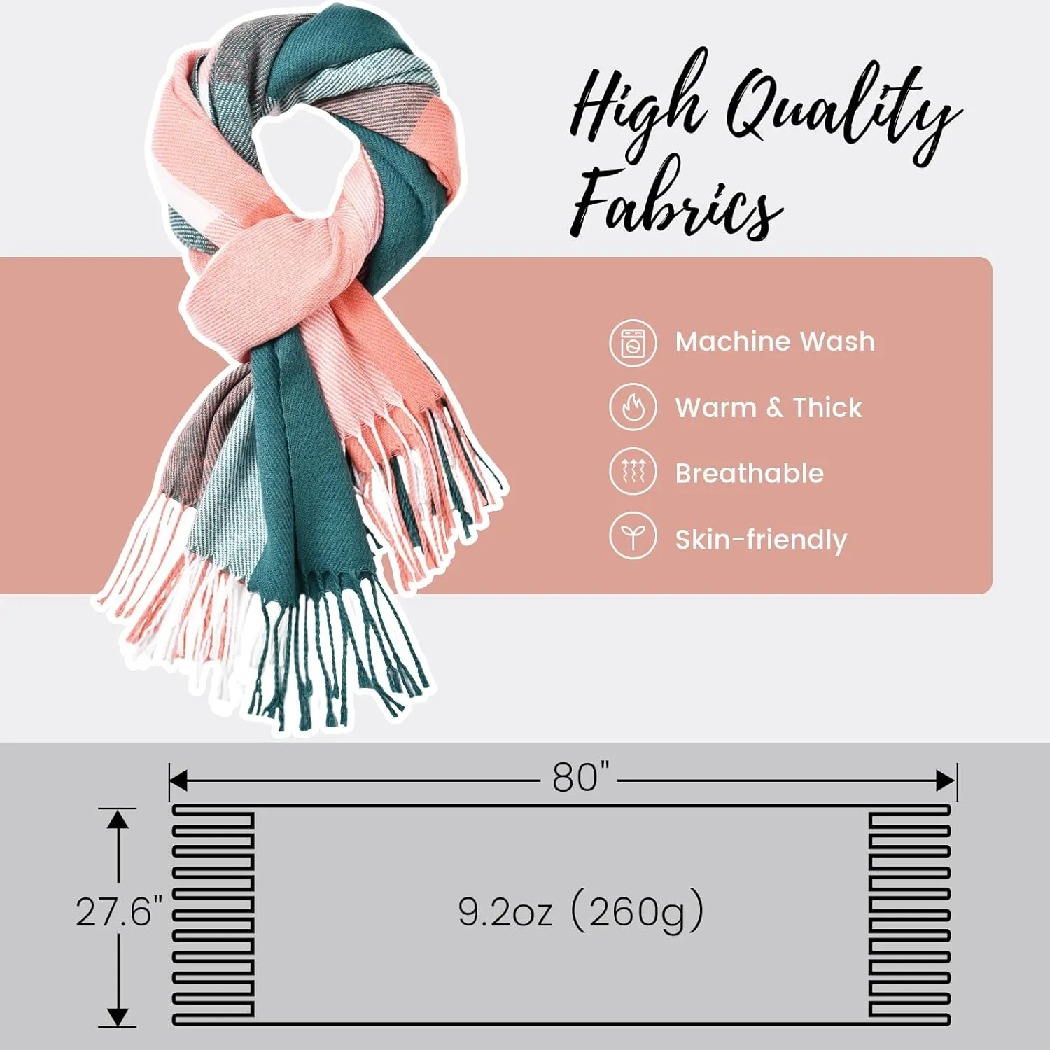 Clothirily Womens Winter Scarf, Fashion Cashmere Feel Plaid Scarfs for Women, Pashmina Shawls and Wraps, Long Blanket Scarf