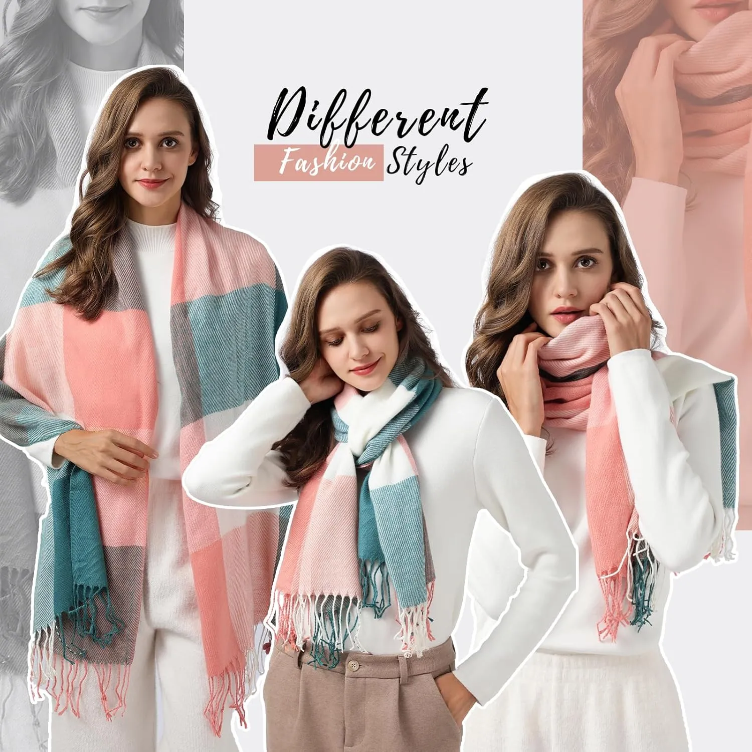 Clothirily Womens Winter Scarf, Fashion Cashmere Feel Plaid Scarfs for Women, Pashmina Shawls and Wraps, Long Blanket Scarf