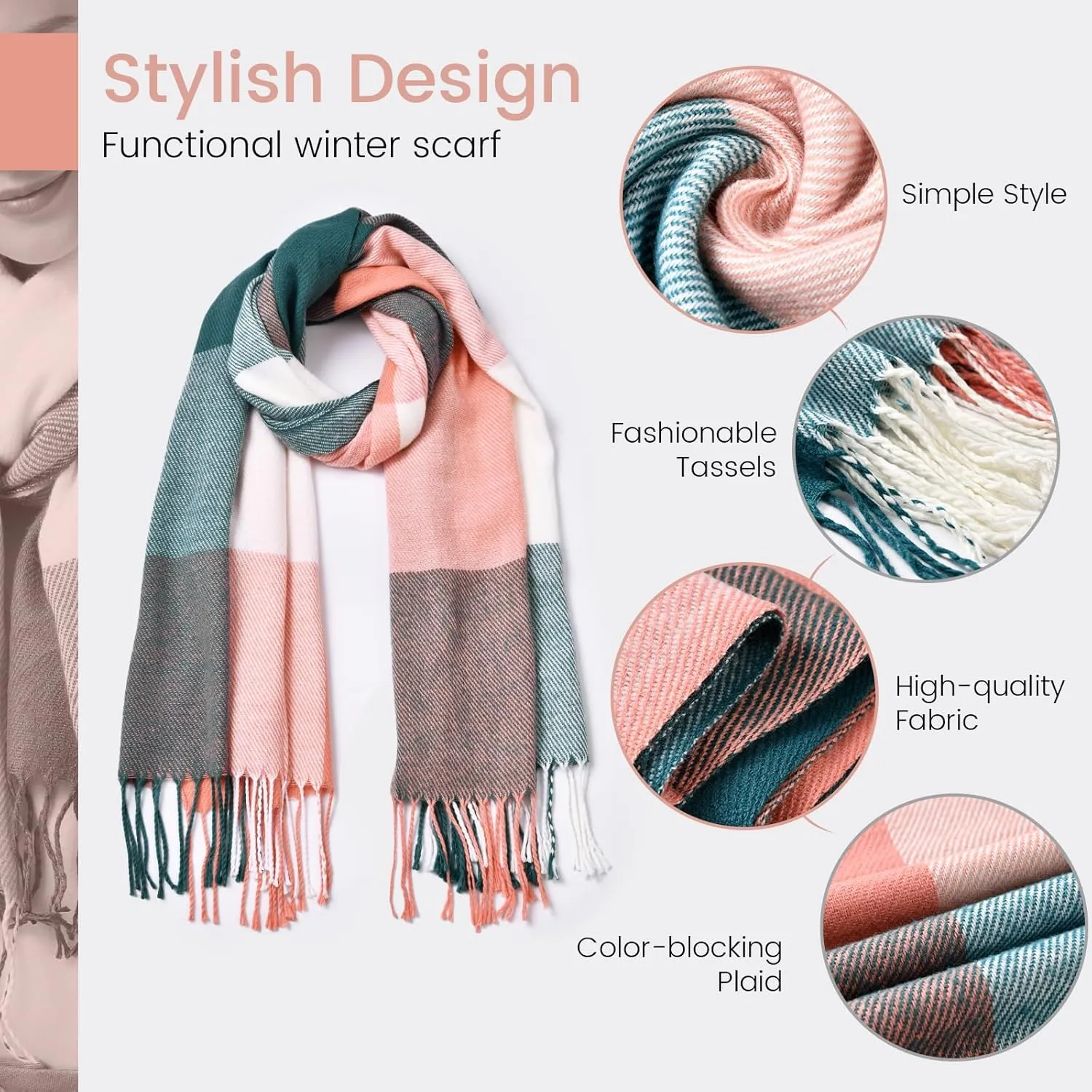 Clothirily Womens Winter Scarf, Fashion Cashmere Feel Plaid Scarfs for Women, Pashmina Shawls and Wraps, Long Blanket Scarf