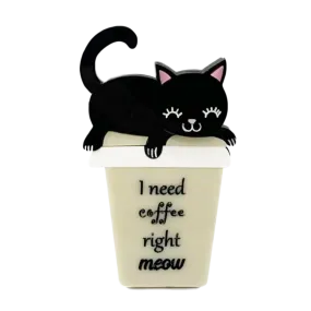 Coffee Time - Black Kitty - Brooch