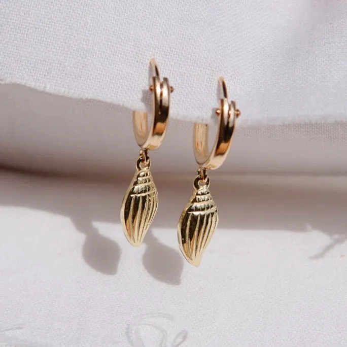 Conch Shell Huggie Hoop Earrings