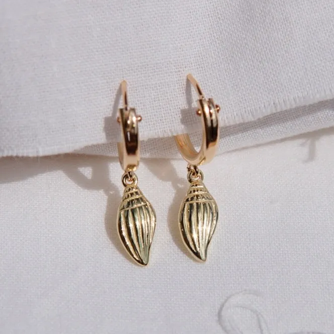 Conch Shell Huggie Hoop Earrings