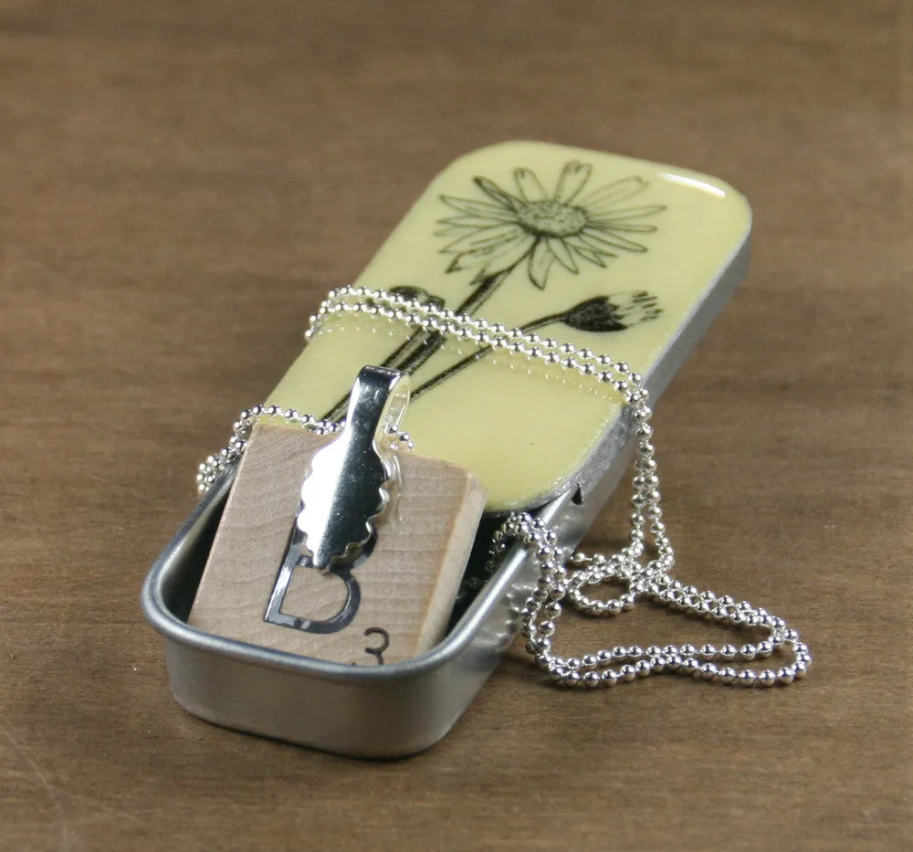 Cottage Garden Scrabble Tile Pendant and Teeny Tiny Tin - Daisy
