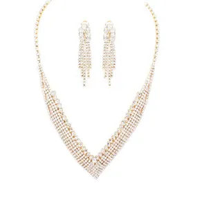 Crystal Rhinestone Pave Collar Necklace Clip on Earring Set