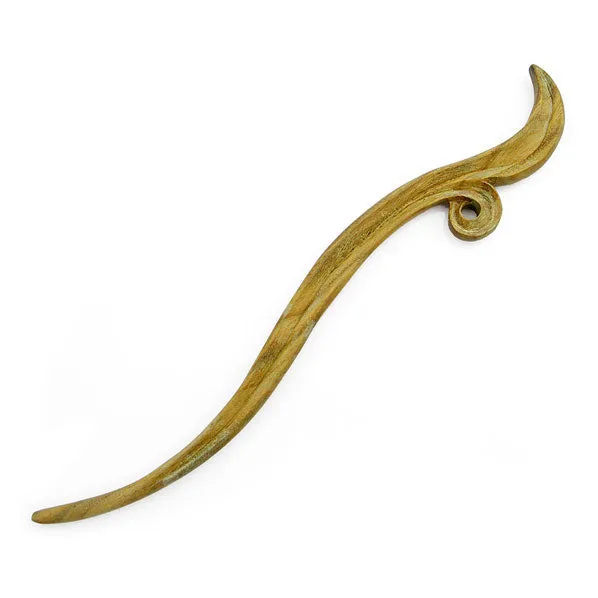 CrystalMood Handmade Carved Wood Hair Stick Wave