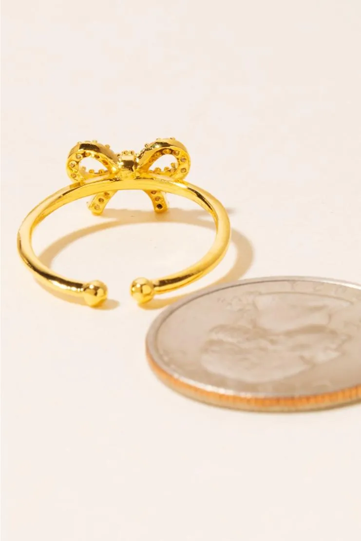 CZ Pave Ribbon Bow Open Band Ring - Gold