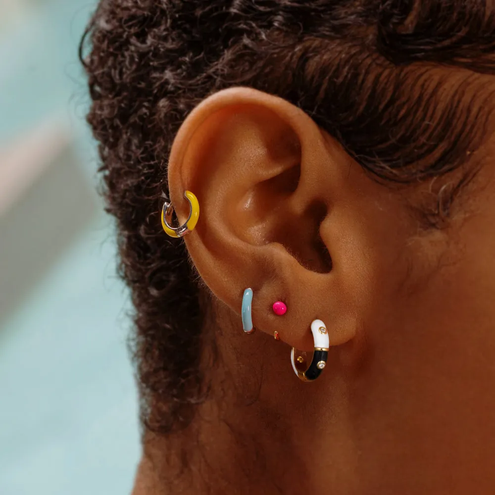 Dainty Dual-color Enamel Small Hoop Colorful Cute Huggie Earrings Color with Black-White