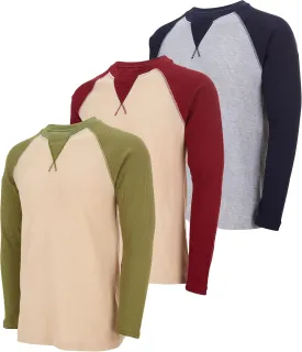 DARESAY 3 Pack: Thermal Long Sleeve Tee Shirt for Men- Henley & Crew Long Sleeve Shirts for Men  Mens Long Sleeve T Shirts