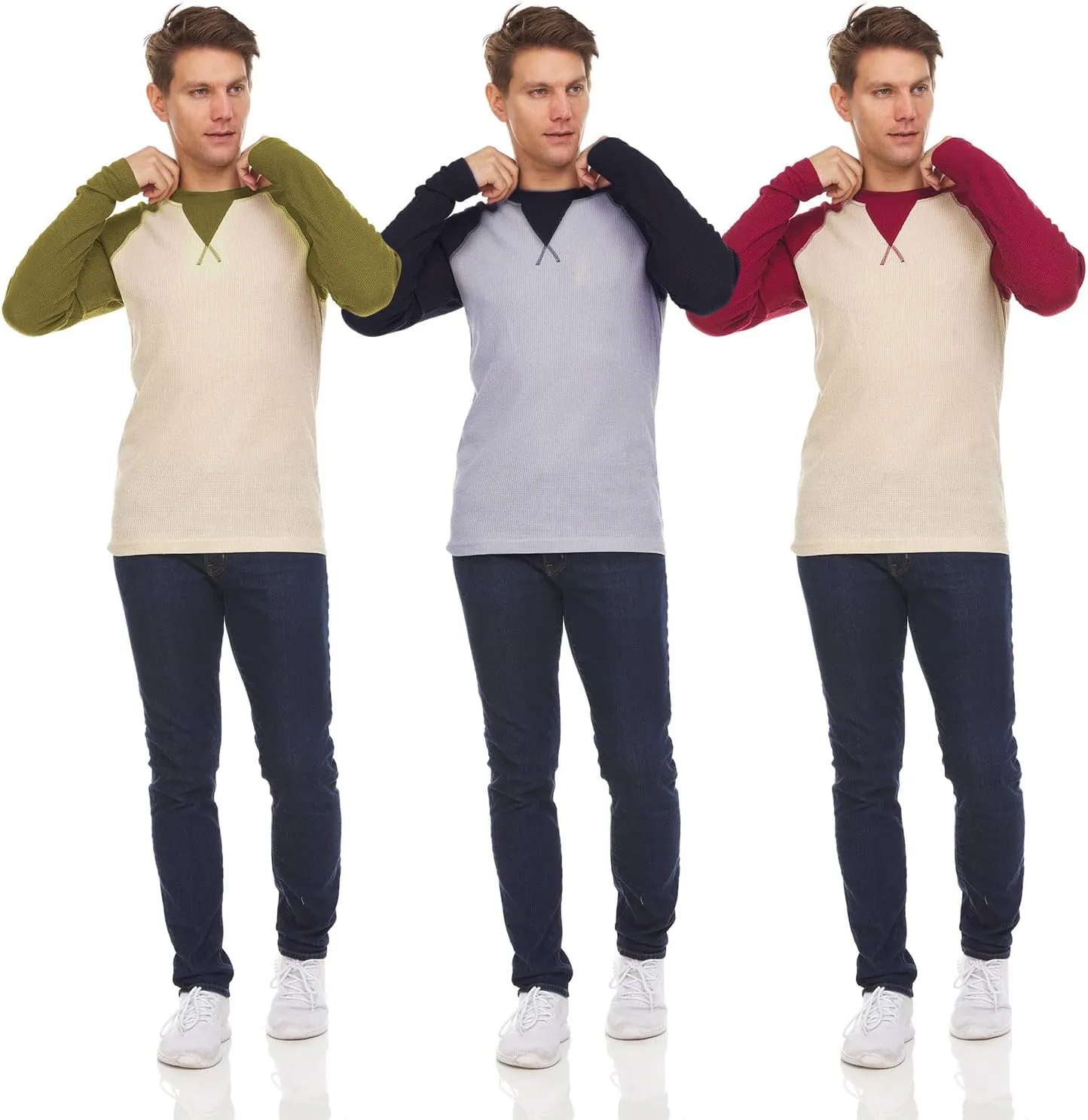 DARESAY 3 Pack: Thermal Long Sleeve Tee Shirt for Men- Henley & Crew Long Sleeve Shirts for Men  Mens Long Sleeve T Shirts