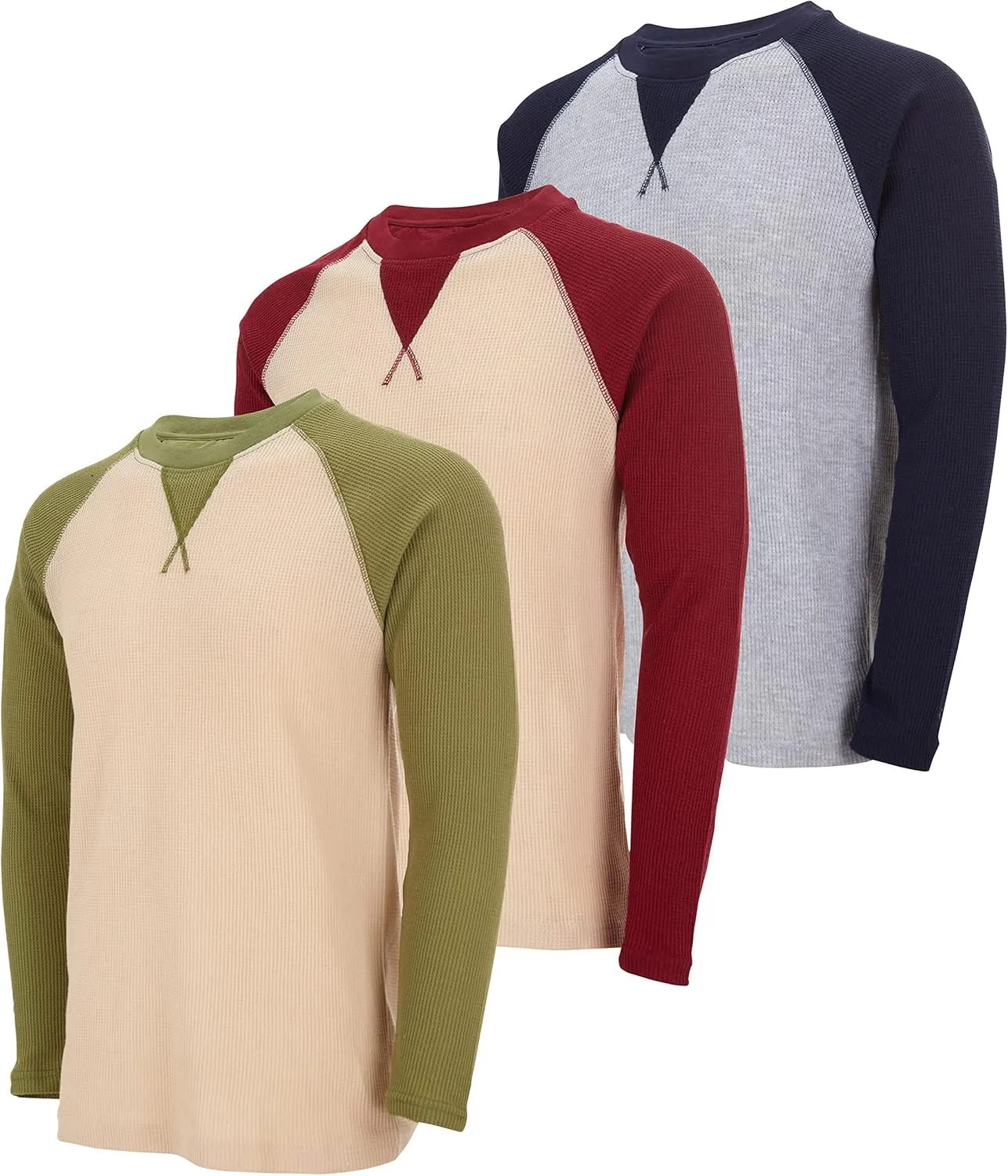 DARESAY 3 Pack: Thermal Long Sleeve Tee Shirt for Men- Henley & Crew Long Sleeve Shirts for Men  Mens Long Sleeve T Shirts