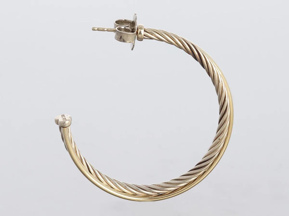 David Yurman Two-Tone Large Crossover Pierced Hoop Earrings