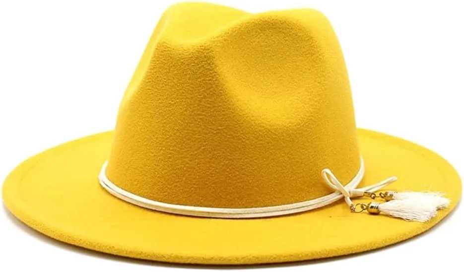 DHAEY 19 Colors National Style Woolen Hat with White Tassel British Felt Hat, Men's and Women's Jazz Flat Brim Hat Luopan Caps & Hats(Rose Red)