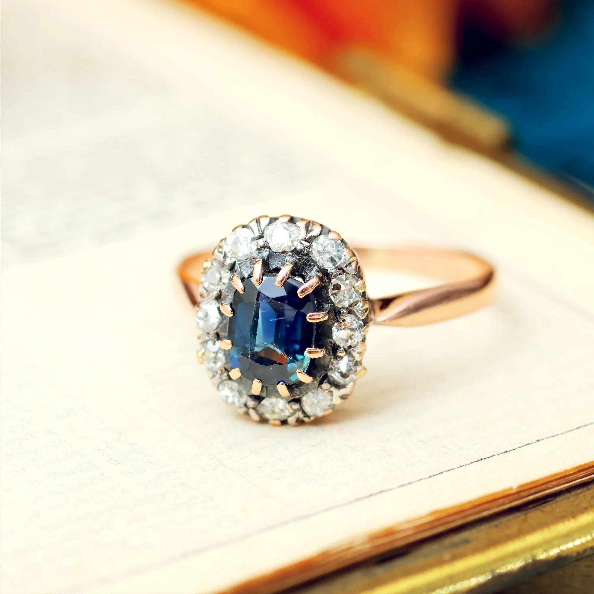 Divine Lovely Antique Sapphire & Diamond Engagement Ring