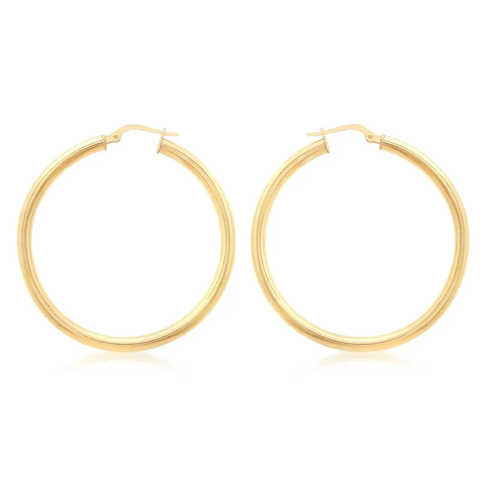 Duo Solid 9ct Yellow Gold Classic Hoops (40mm)