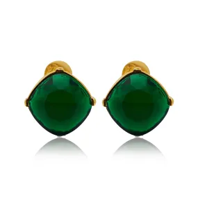 Emerald Square Stone Clip On Earrings