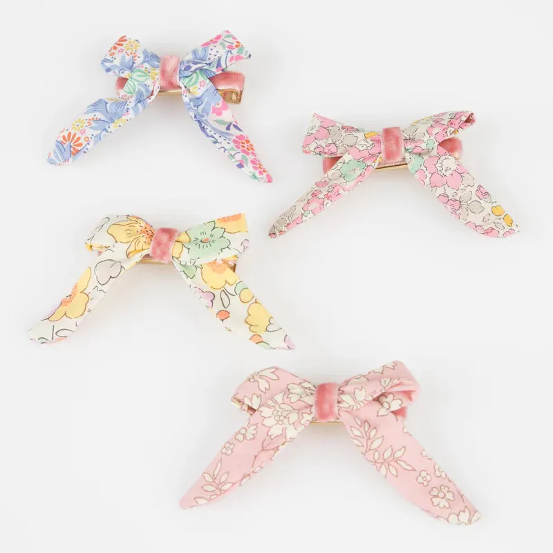 Floral Pattern Bow Hair Clips