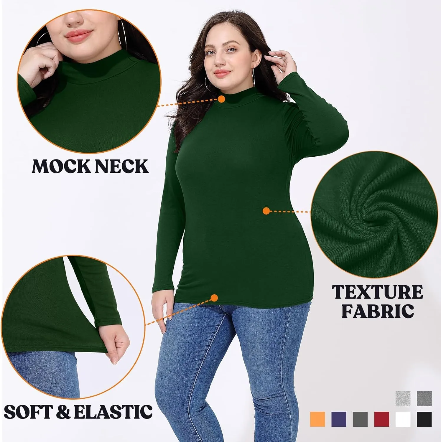 FOREYOND Plus Size Mock Turtleneck Tops for Women Long Sleeve Mock Neck Shirt Lightweight Base Layer Slim Fit Underwear